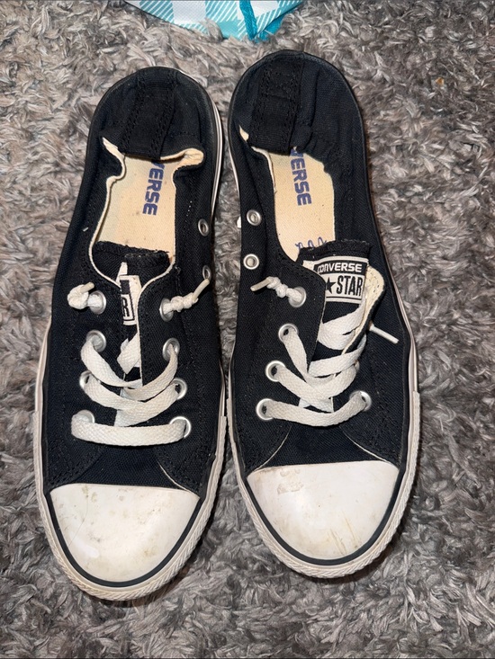 Converse Shoes - Converse Black Canvas Low Top Sneakers with White Accents